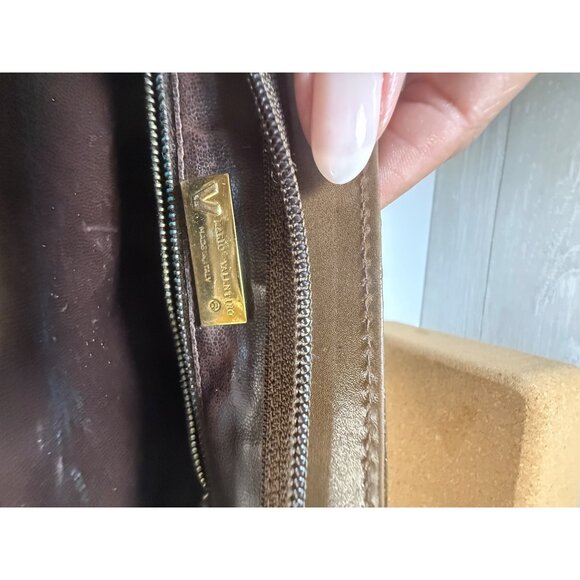 Authentic Valentino Brown Leather Monogram‎ Clutch Bag With Gold V Logo & Zipper - Picture 10 of 11